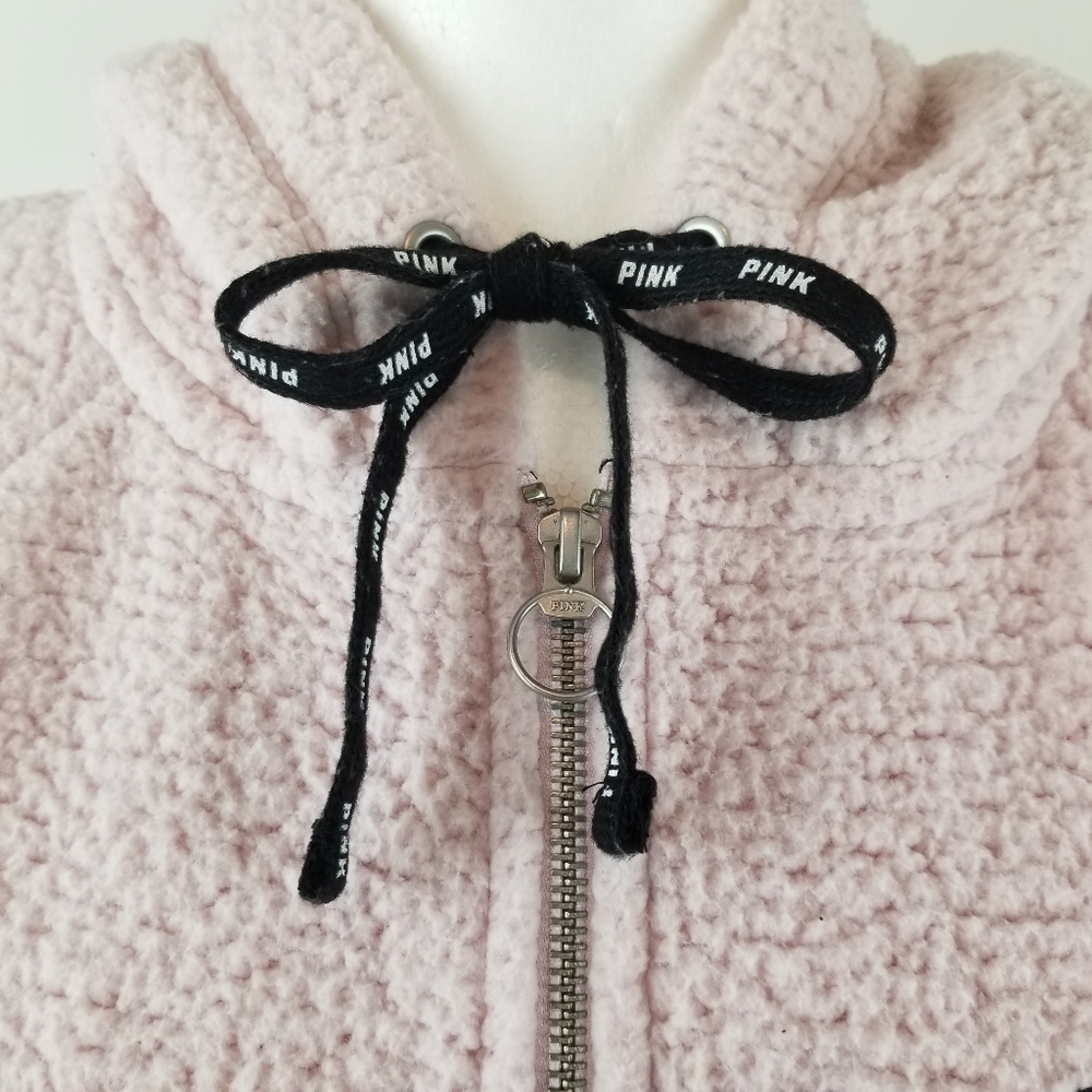 PINK Victoria's Secret Sherpa Fleece 1/4 Zip Hoodie Pullover XS Pink - Picture 3 of 7